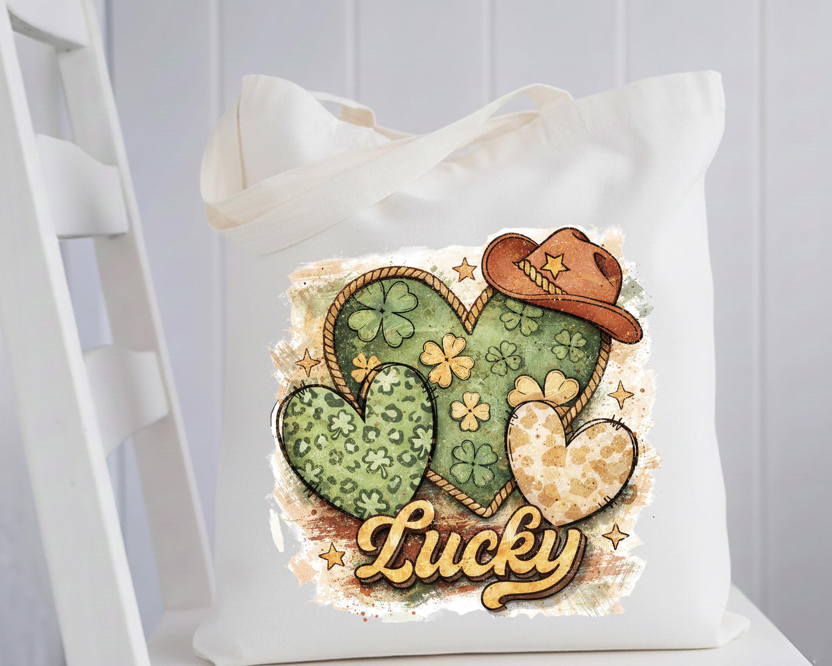 Lucky Tote Bag, Western St. Patrick's Day Tote Bag, Shamrock Heart Tote Gift