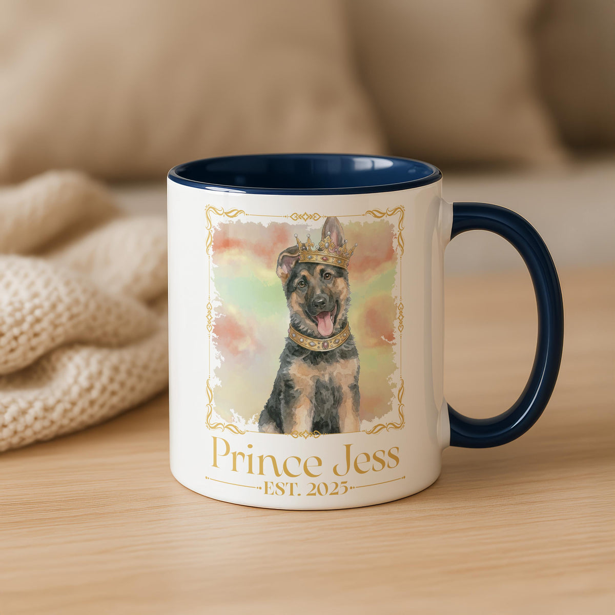 Custom Royal Cat Photo Mug, Personalized Princess Pet Watercolor Portrait Cup, New Kitten Adoption Gift, Est. Year Cats Owner Present