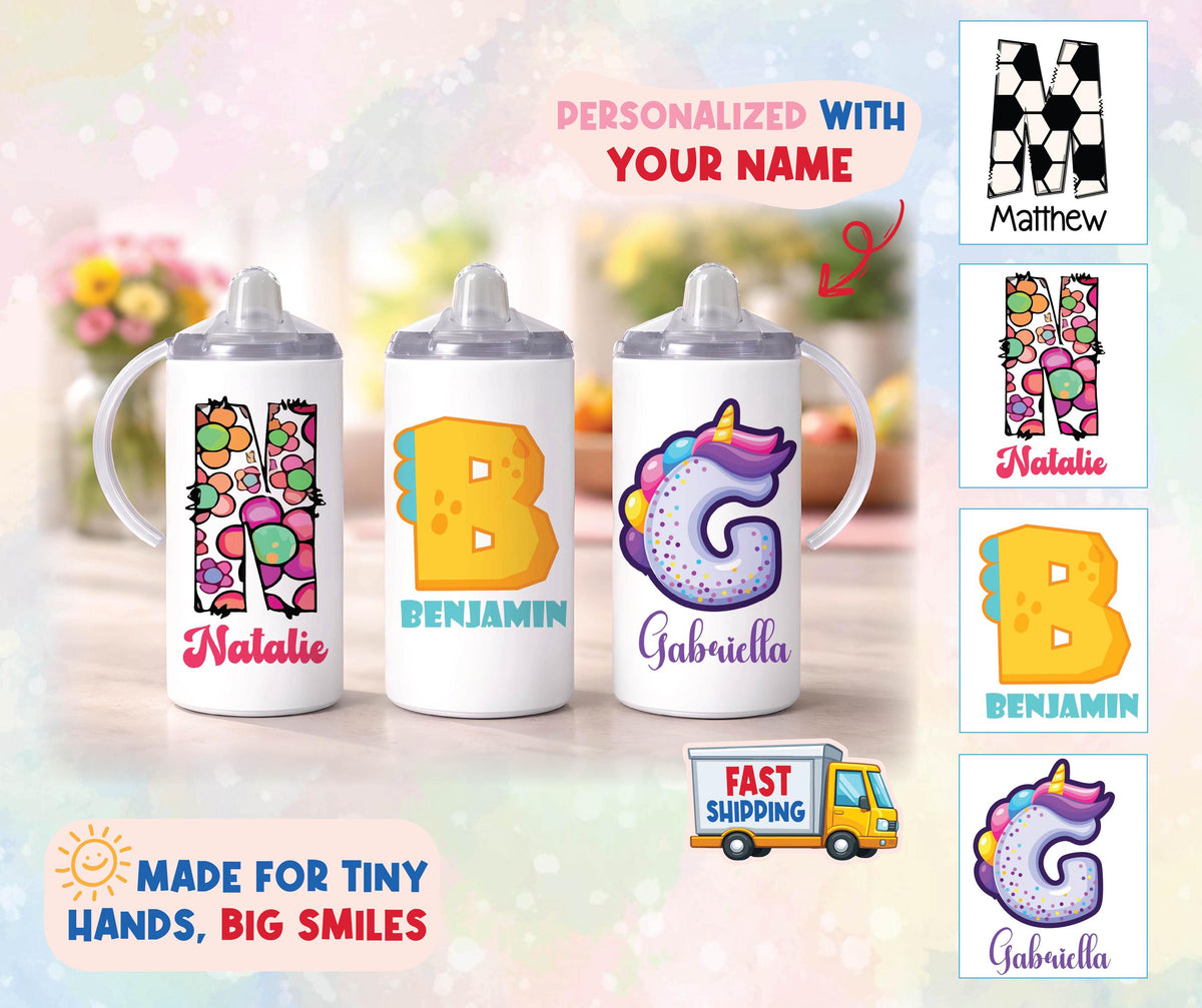 Personalized 12 oz Kids Tumbler, Custom Name Sippy Cup For Toddlers