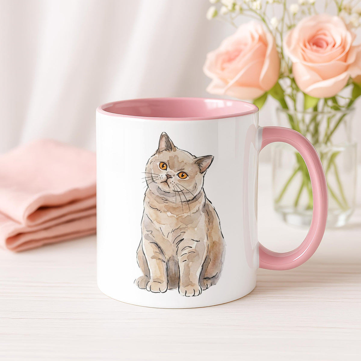 Custom Watercolor Pet Photo Mug, Personalized Cat Portrait & Name Cup, Cats Lover Gift, Paw Print Design Ceramic Cups, Kitten Owner Present