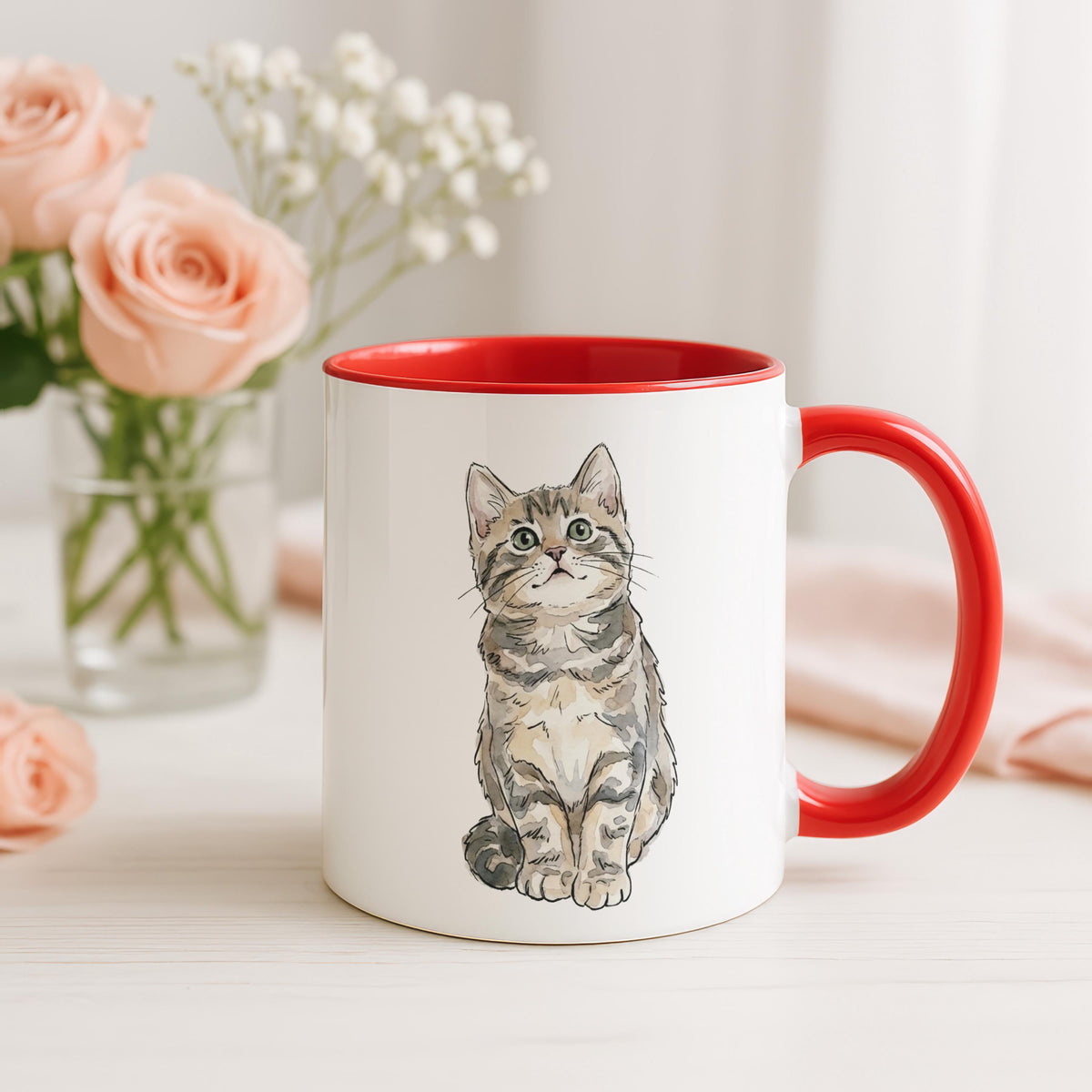 Custom Watercolor Pet Photo Mug, Personalized Cat Portrait & Name Cup, Cats Lover Gift, Paw Print Design Ceramic Cups, Kitten Owner Present
