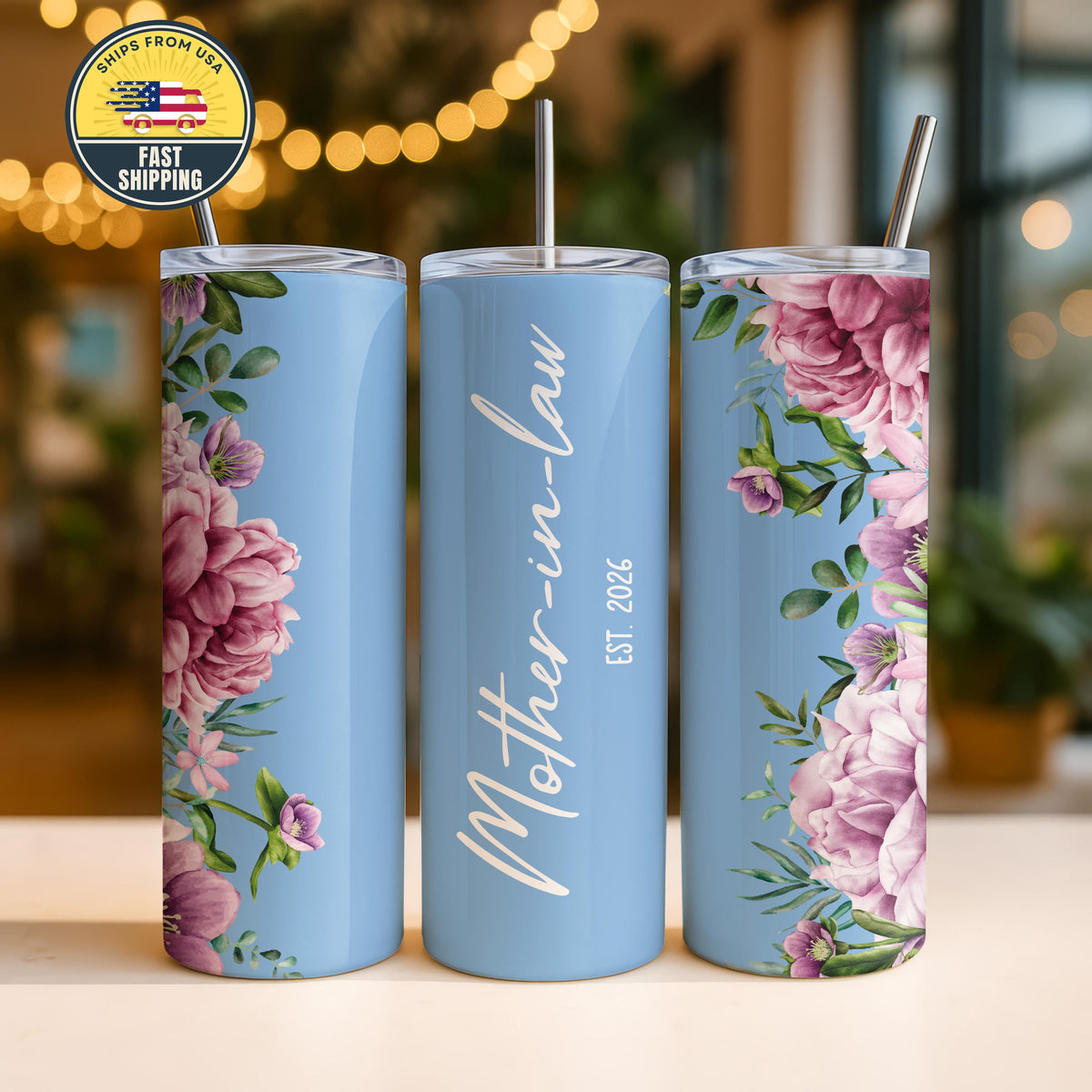 Custom Mother In Law Tumbler, Personalized Floral Travel Tumbler
