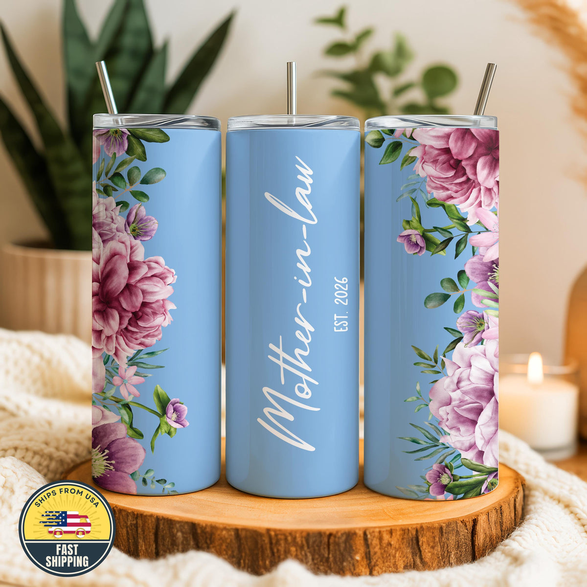 Custom Mother In Law Tumbler, Personalized Floral Travel Tumbler