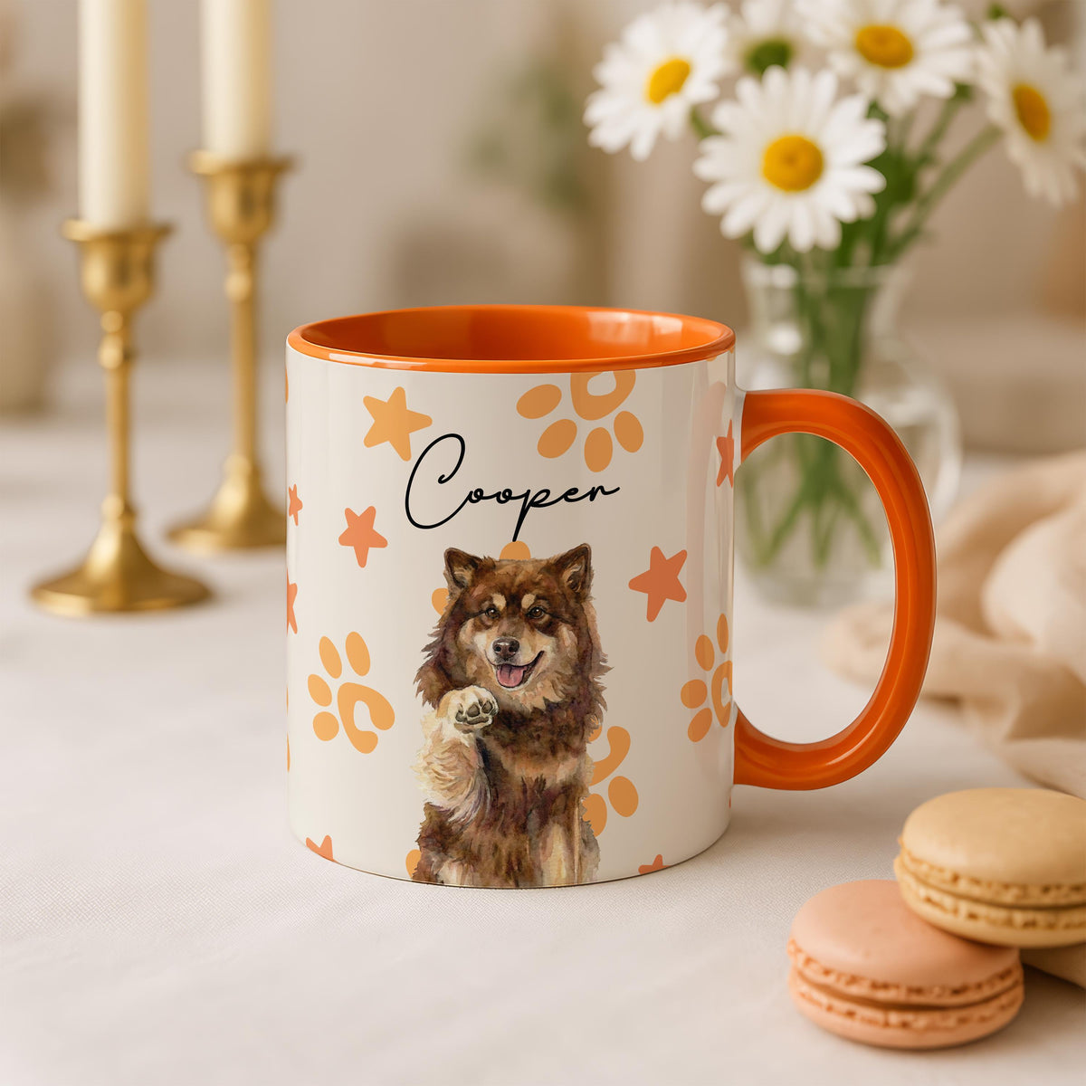 Personalized Watercolor Dog Portrait Mug, Custom Pet Photo Cup, Dogs Lover Gift, Paw Print Star Pattern Ceramic Cups, Puppy Owner Present