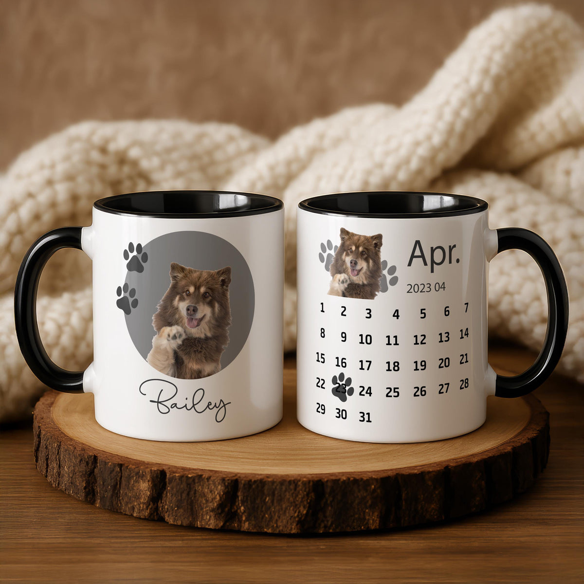 Personalized Pet Birthday Calendar Mug, Custom Gotcha Day Dog Portrait Cup, Dog Photo Mug, Dog Lover Mom Present, Adoption Anniversary Gift