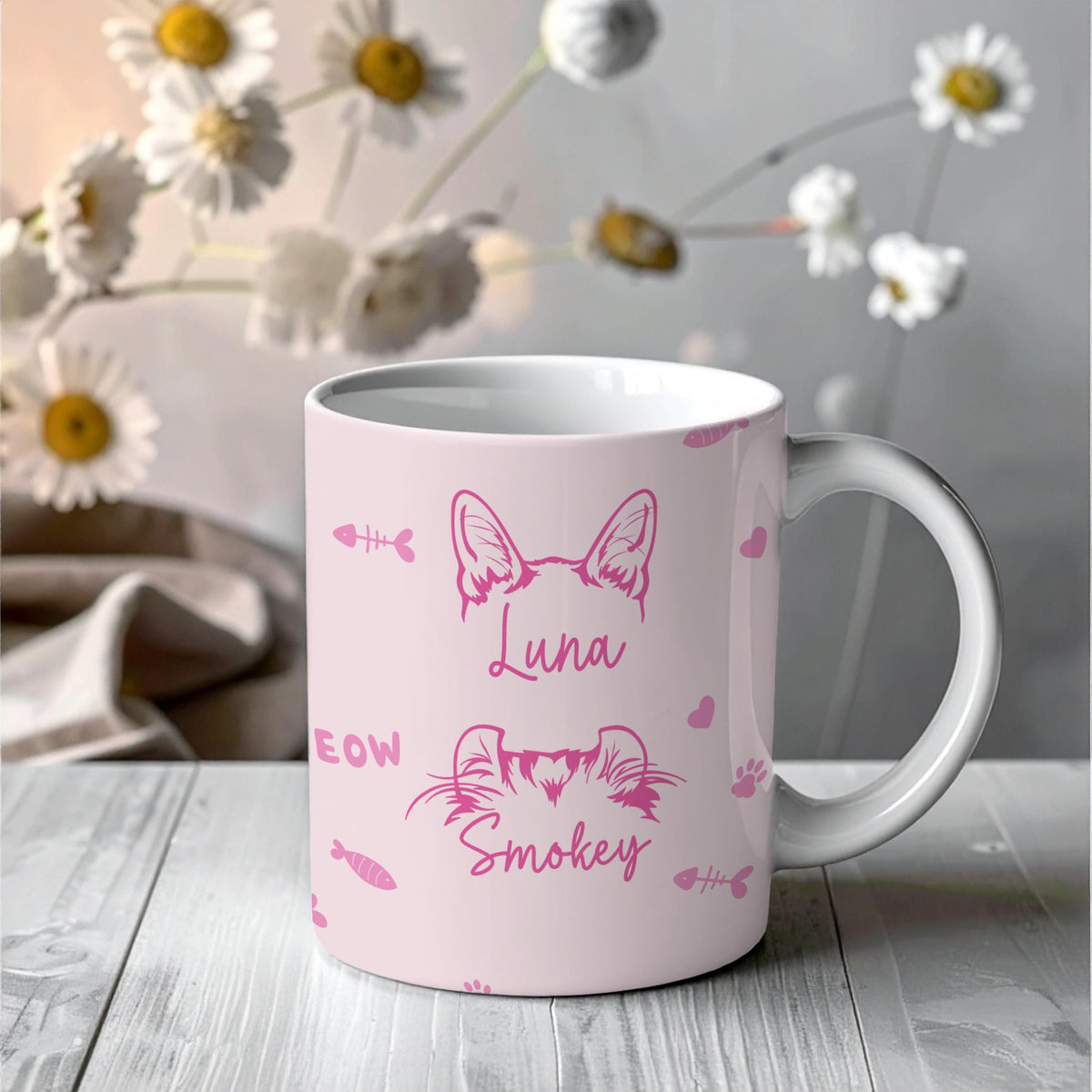 Custom Pet Name Mug, Dogs Split Face Coffee Cup, Dog & Cat Lover Ceramic Mug, Paw Print and Bone Pattern Tea Cup, Puppy Owner Present