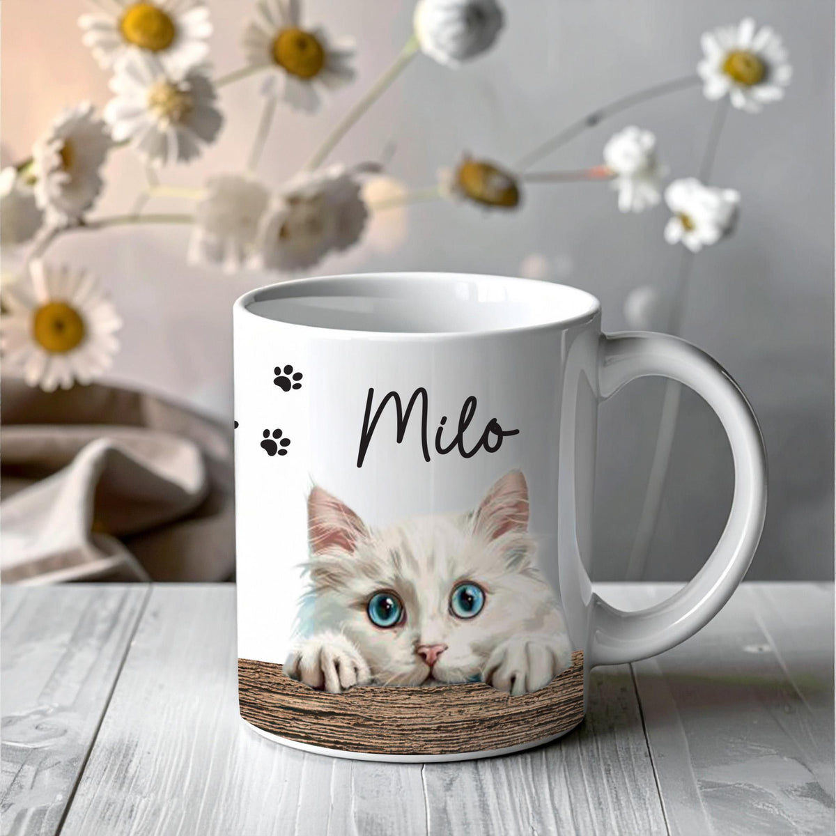 Customizable Cat Portrait Mug, Custom Pet Faces Pottery Mug, Cats Lover Gift, Pets Mom Dad Present, New Kitten Owner Gifts, Paw Prints Cup