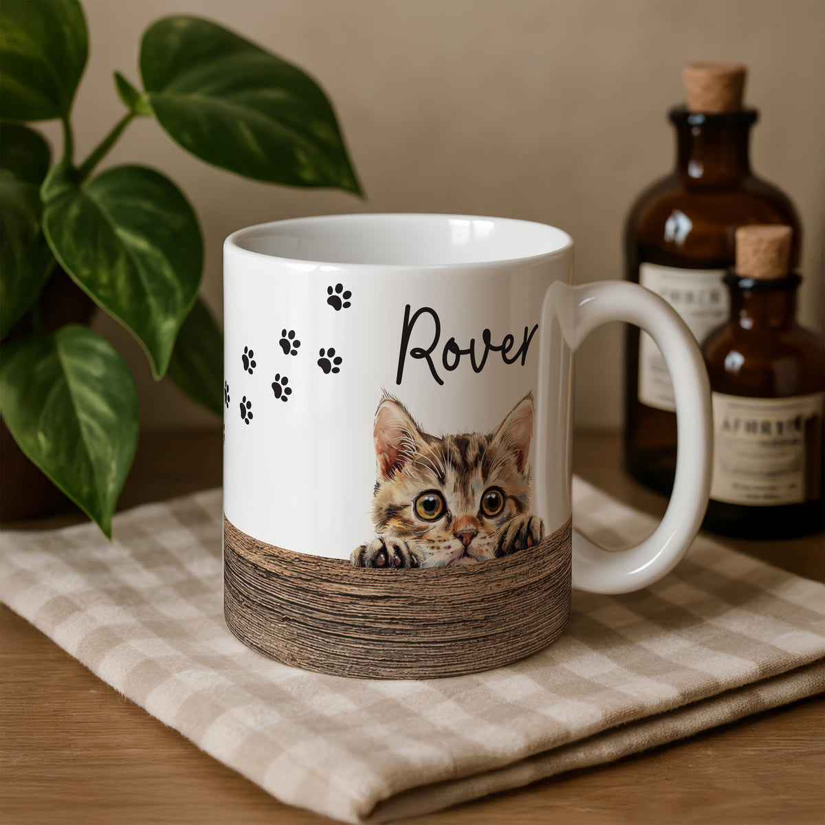 Customizable Cat Portrait Mug, Custom Pet Faces Pottery Mug, Cats Lover Gift, Pets Mom Dad Present, New Kitten Owner Gifts, Paw Prints Cup