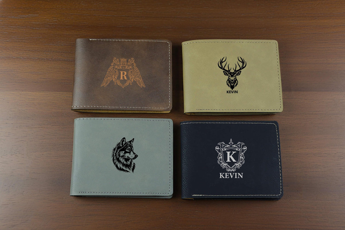 Engraved Vegan Leather Slim Wallet, Personalized Gift for Father