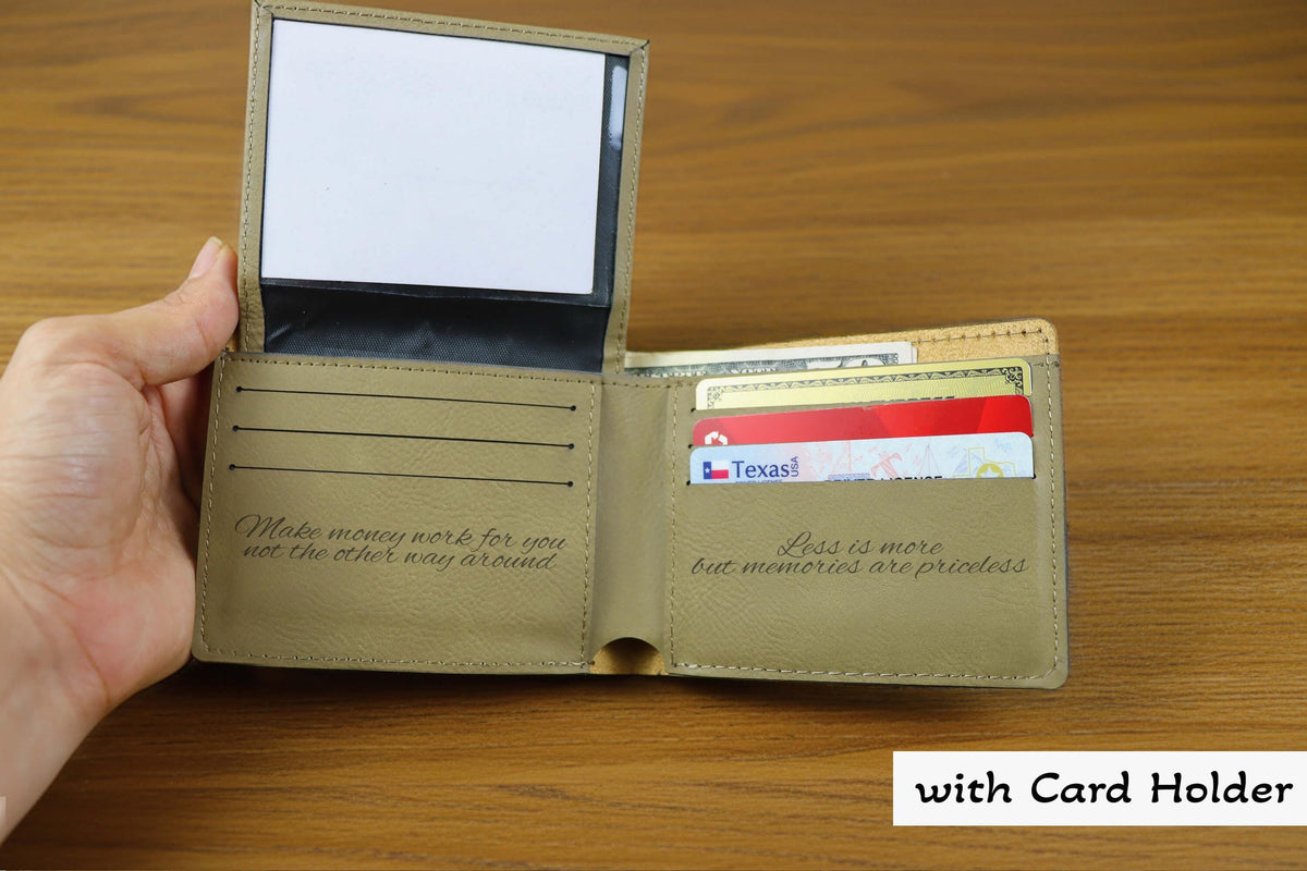 Engraved Vegan Leather Slim Wallet, Personalized Gift for Father