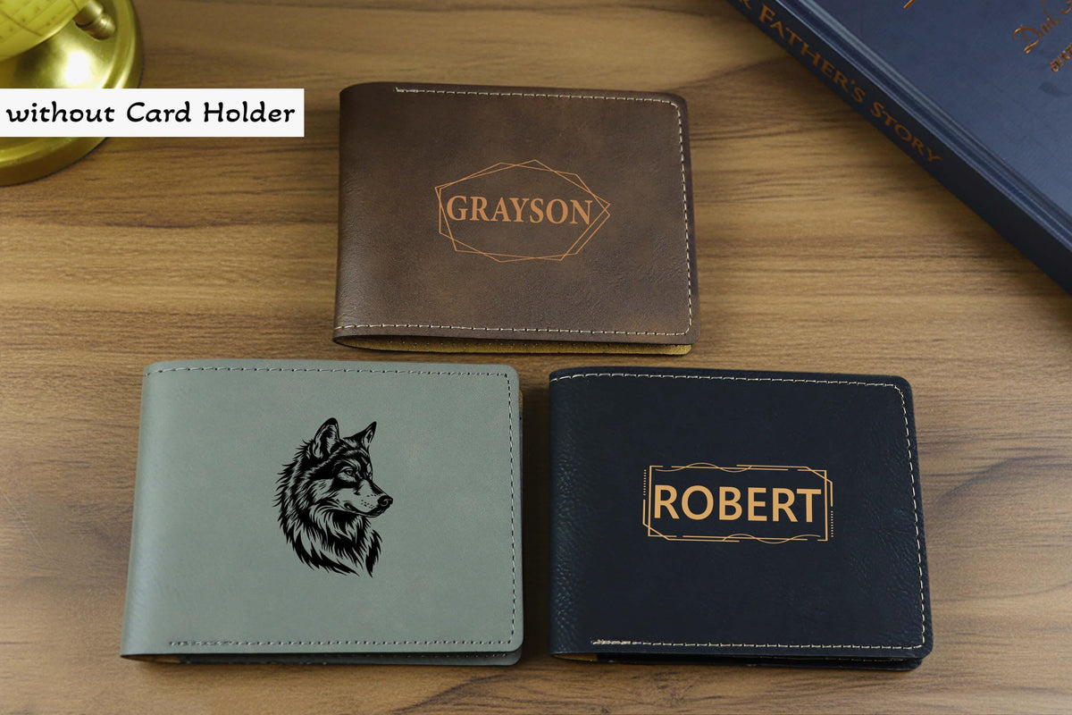 Engraved Vegan Leather Slim Wallet, Personalized Gift for Father