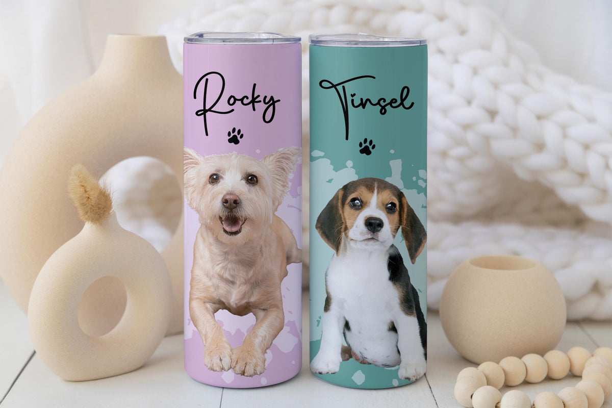 Personalized Dog and Cat Water Bottle, Custom Pet Photo Tumbler, Dog Portrait & Name Travel Cup, Dogs Mom Gift Mug, Pets Lover Drinkware