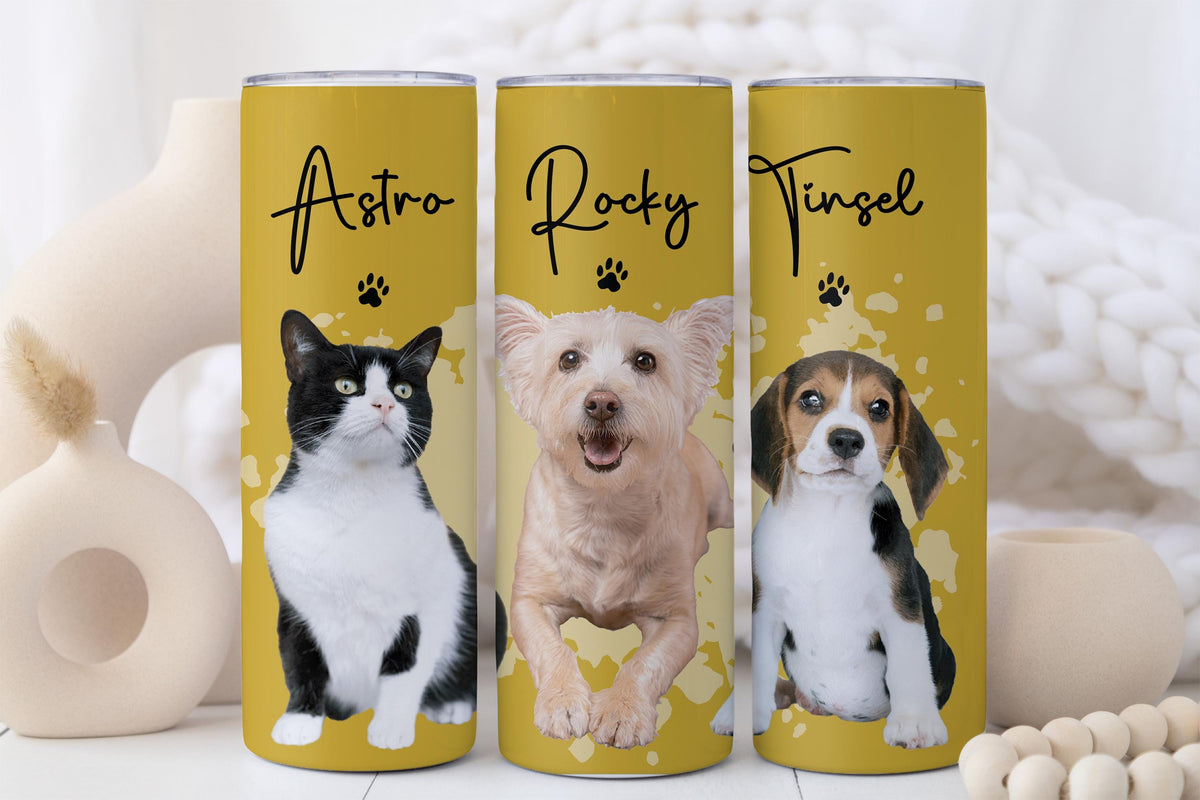 Personalized Dog and Cat Water Bottle, Custom Pet Photo Tumbler, Dog Portrait & Name Travel Cup, Dogs Mom Gift Mug, Pets Lover Drinkware