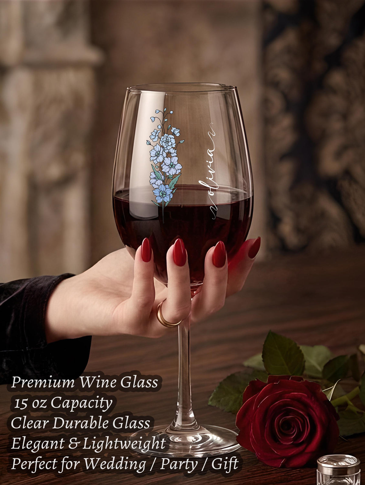 Custom Name Floral Drinking Glass, Bride Wine Glass, Flower Mom Cup, Bridesmaid Gift
