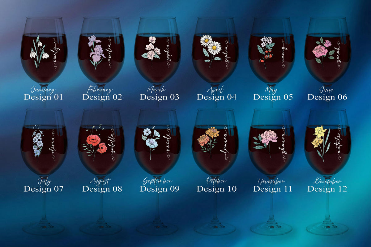 Custom Name Floral Drinking Glass, Bride Wine Glass, Flower Mom Cup, Bridesmaid Gift