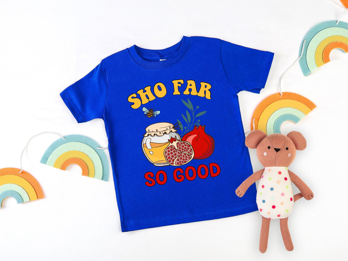 Sho Far So Good Kids Shirt, Rosh Hashanah T-Shirt, Rosh Hashanah Baby Gift, Jewish Baby Bodysuit