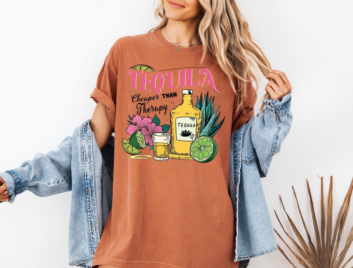 Comfort Colors® Tequila Cheaper than Therapy Shirt, Cinco de Mayo T-shirt, Vintage Summer Tee