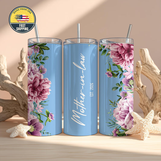 Custom Mother In Law Tumbler, Personalized Floral Travel Tumbler