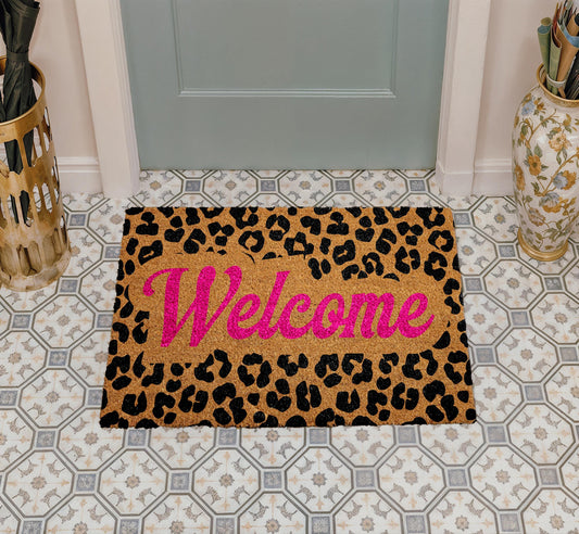 Leopard Print Doormat, Animal Theme Door Mat, Pink Welcome Mat, Wild Doormat
