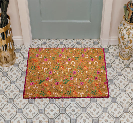 Wildflower Pattern Welcome Mat, Boho Floral Doormat, Spring Blossom Home Decor