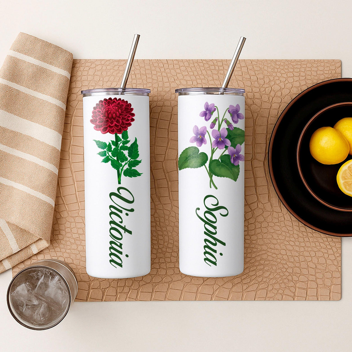 Custom Birth Flower Name Tumbler, Personalized Stainless Steel Travel Mug