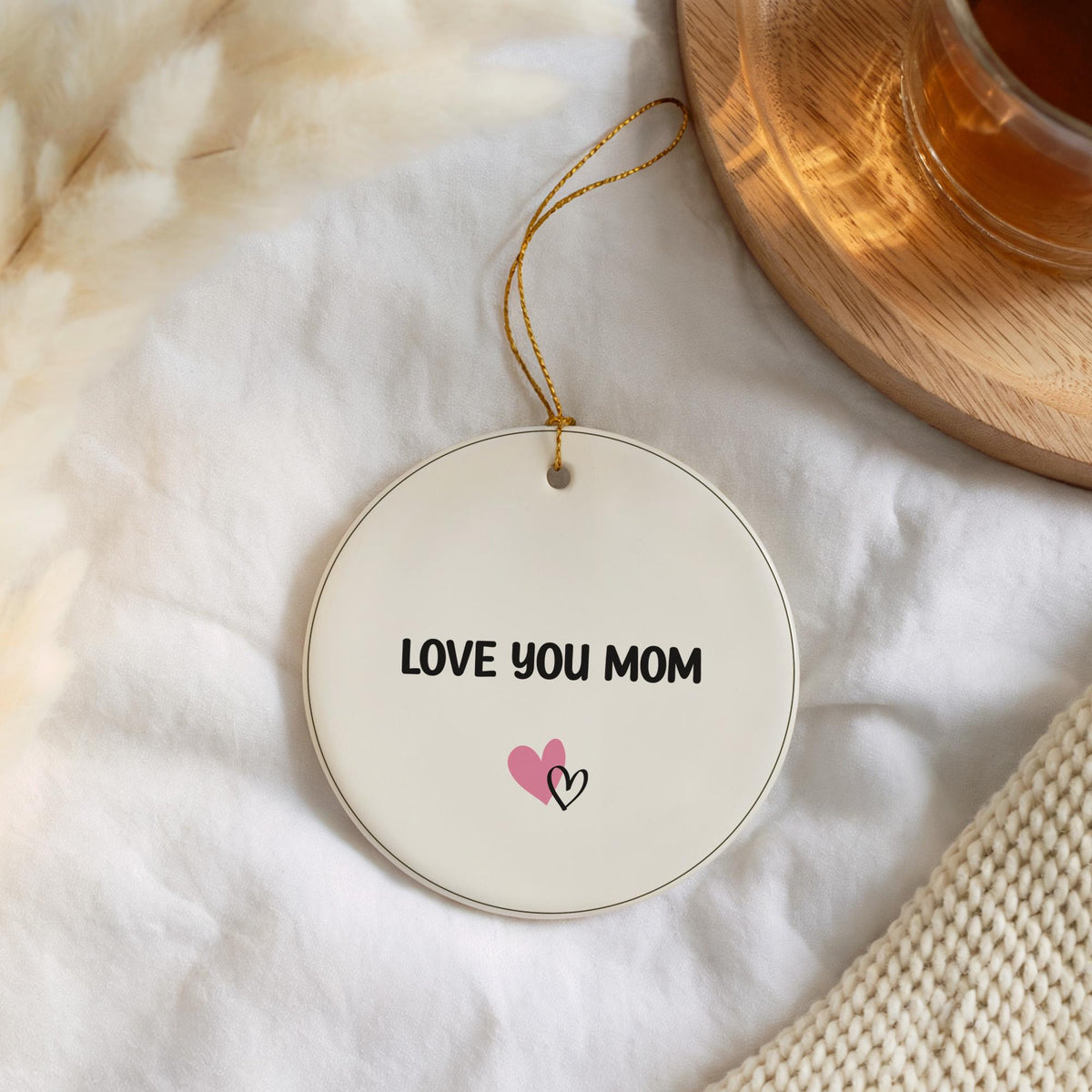 Love You Mom Ornament, Cute Mom Heart Decorative Ceramic Keepsake, Mothers Day Gift