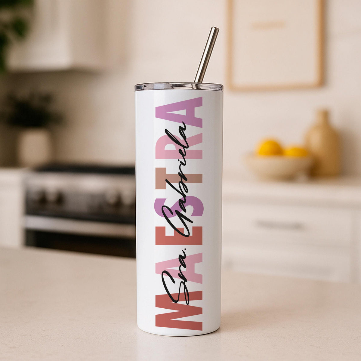 Custom Name Maestra Tumbler, Personalized Spanish Bilingual Teacher Coffee Cup