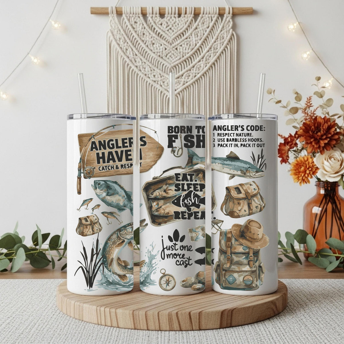 Eat Sleep Fish Repeat Coffee Tumbler, Fishing Insulated Cup, Fishermen Adventure Gift
