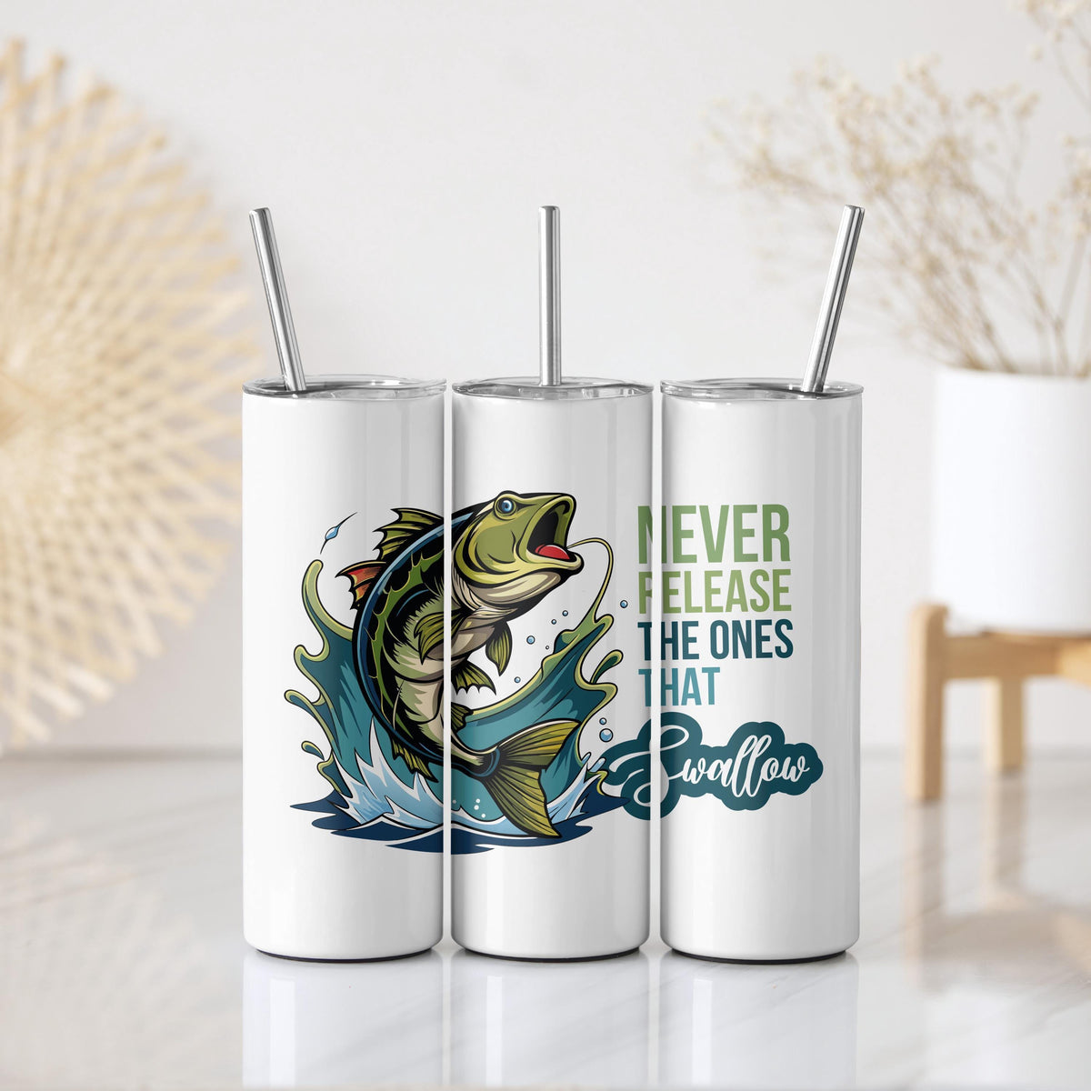Never Release The Ones That Swallow Cup, Adult Humor Fisherman Coffee Tumbler