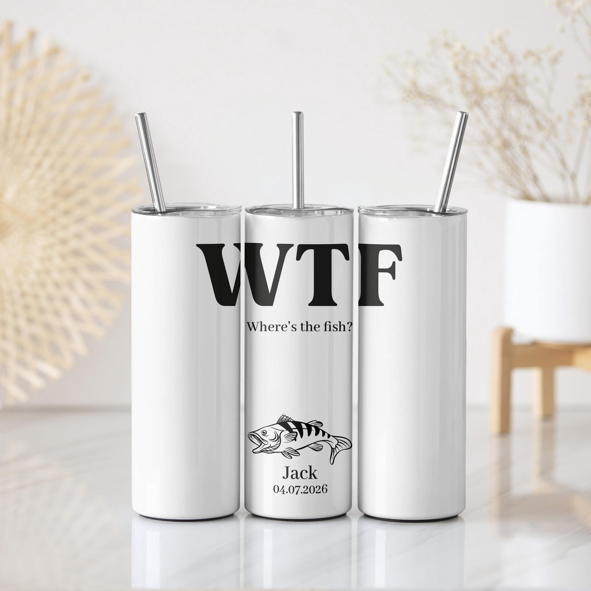 Custom Name & Date Fisherman Tumbler, Funny Where is the Fish Cup, Fishing Gag Gift