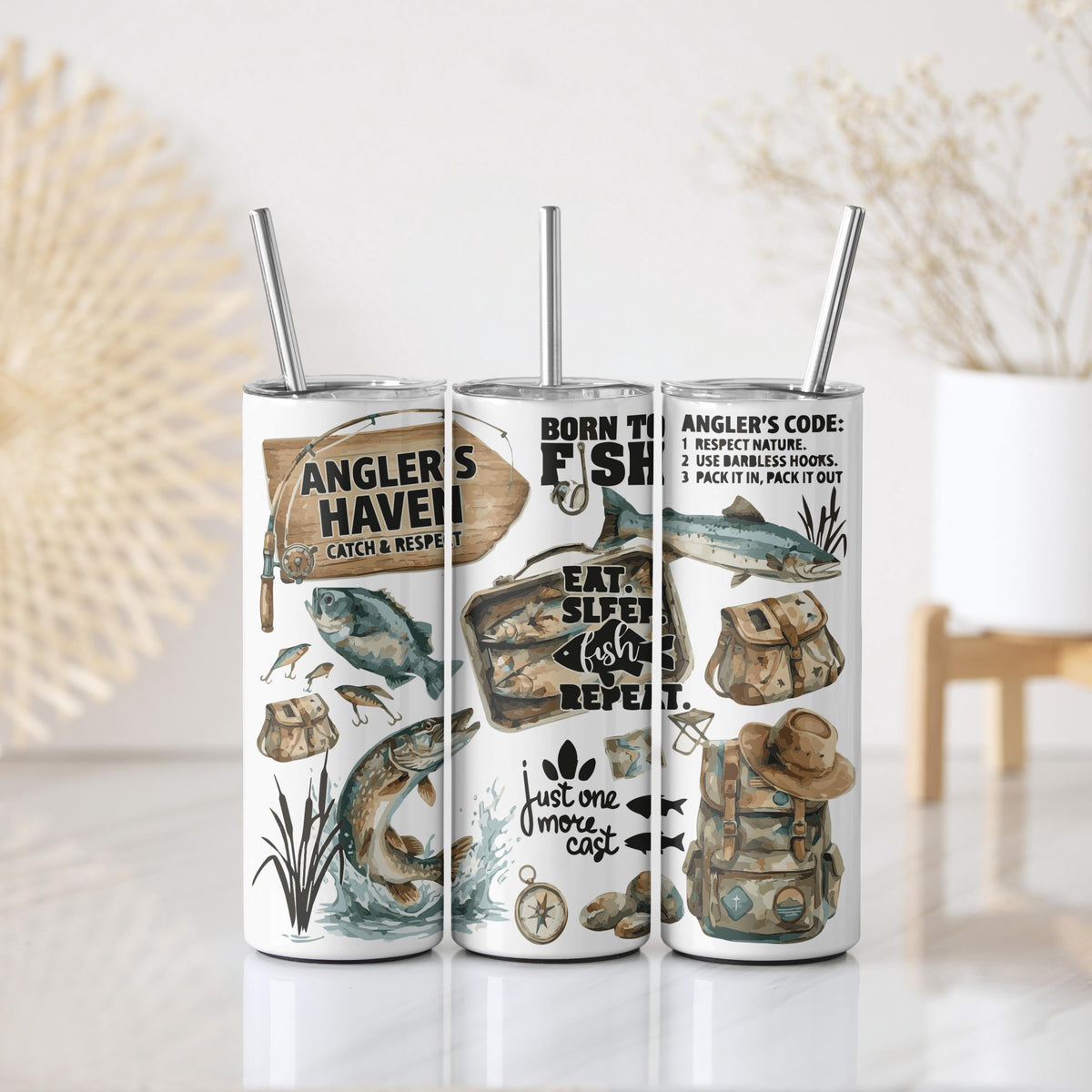 Eat Sleep Fish Repeat Coffee Tumbler, Fishing Insulated Cup, Fishermen Adventure Gift