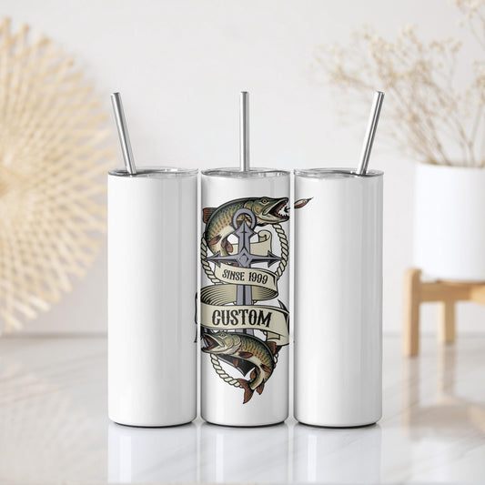 Personalized Fishing Tumbler With Straw, Custom Angler Coffee Tumbler, Outdoorsmen Gift For Him