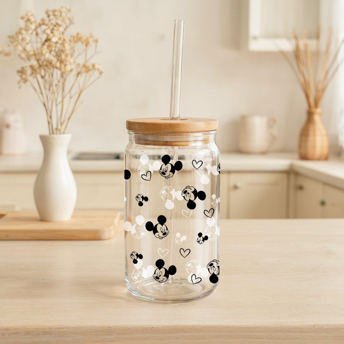 Cute Hearts Design Iced Coffee Cup, Cartoon Inspired Can Glass Tumbler, Kids Smoothie Cup