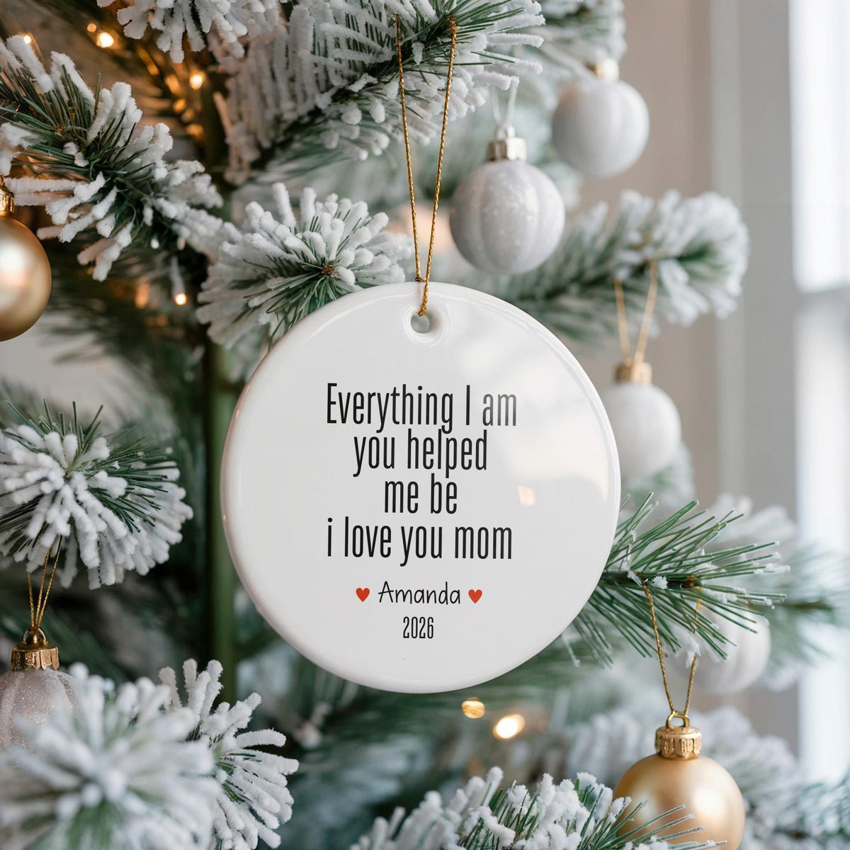 Personalized Ceramic Mom Ornament, Custom Mother Keepsake Gift