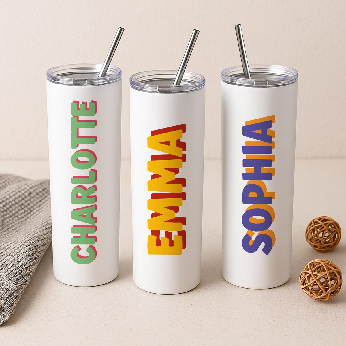 Personalized 20oz Skinny Tumbler, Custom Name Travel Mug, Stainless Steel (with Straw)