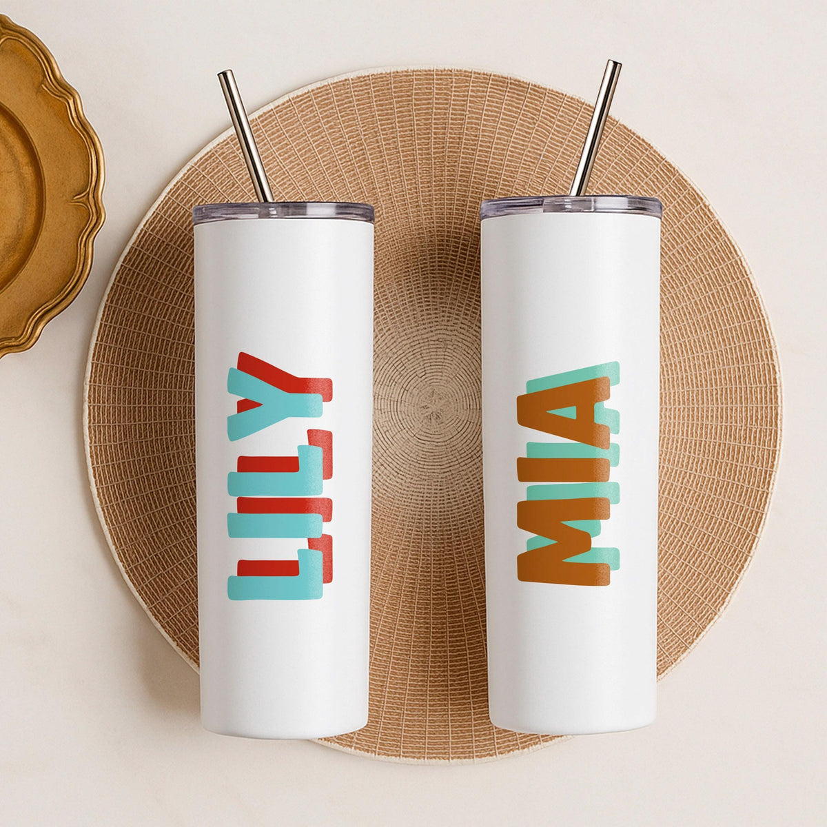 Personalized 20oz Skinny Tumbler, Custom Name Travel Mug, Stainless Steel (with Straw)