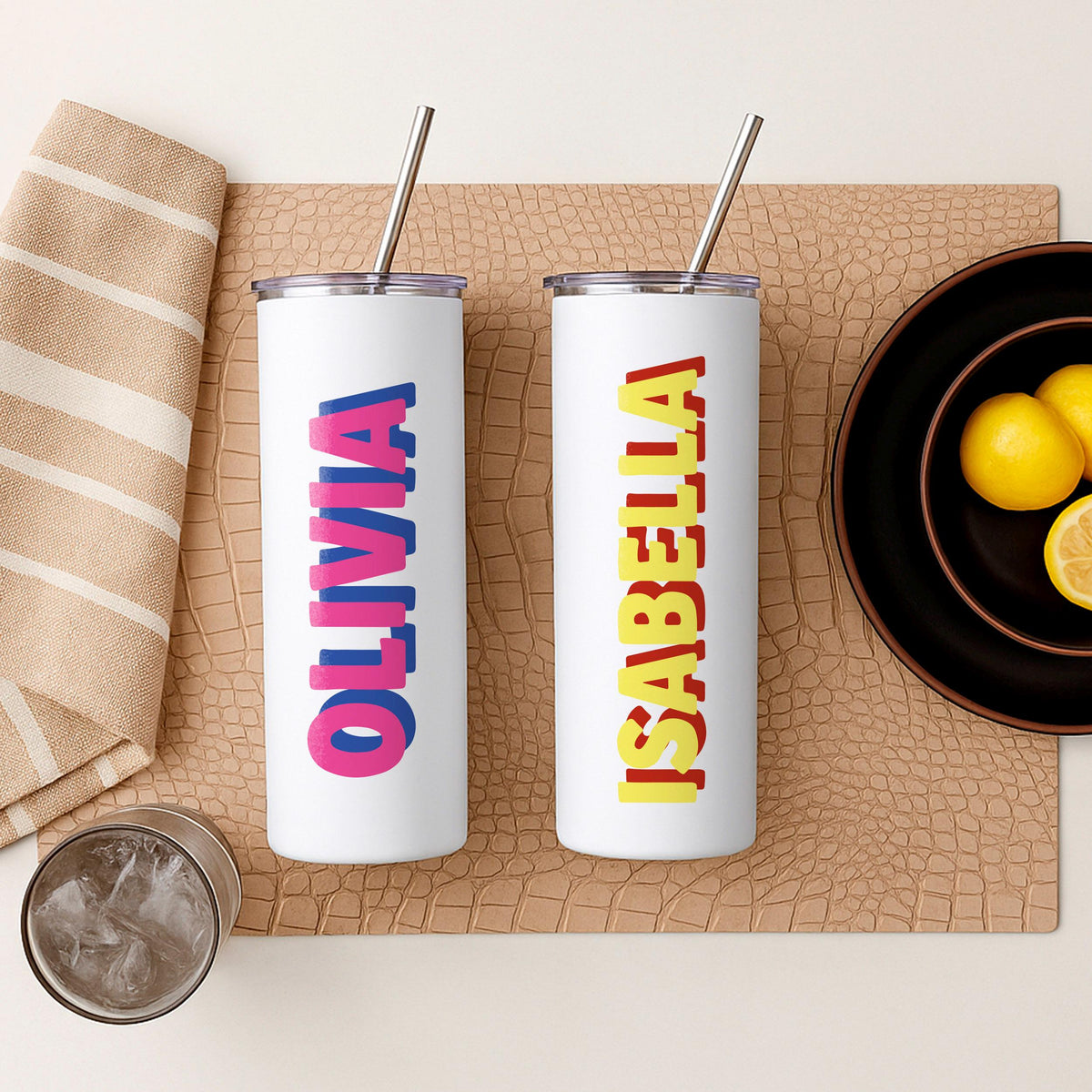 Personalized 20oz Skinny Tumbler, Custom Name Travel Mug, Stainless Steel (with Straw)