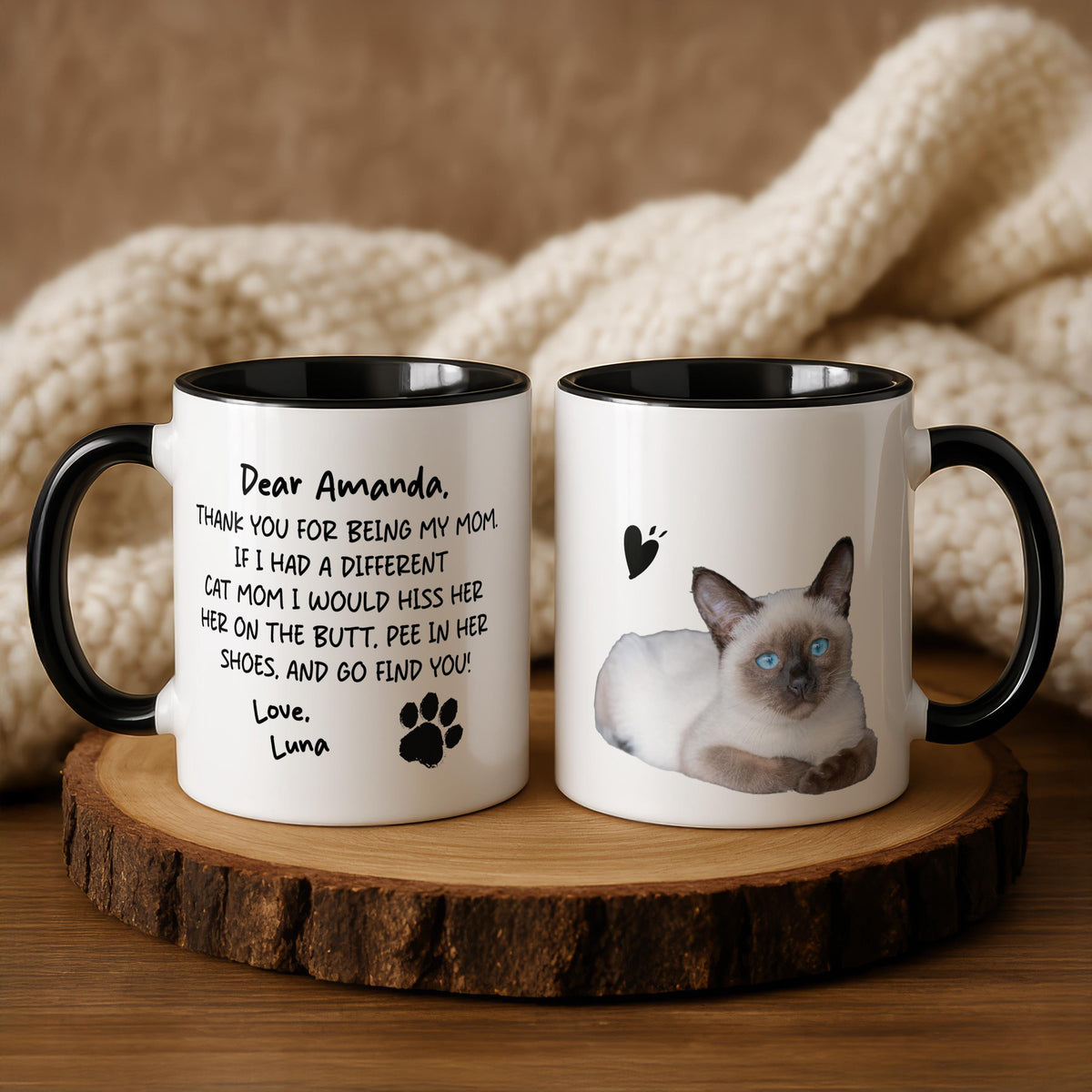 Personalized Dear Cat Photo Mom Mug, Custom Pet Portrait Cup, Pets Lover Mama Birthday Gift, Mother's Day Present