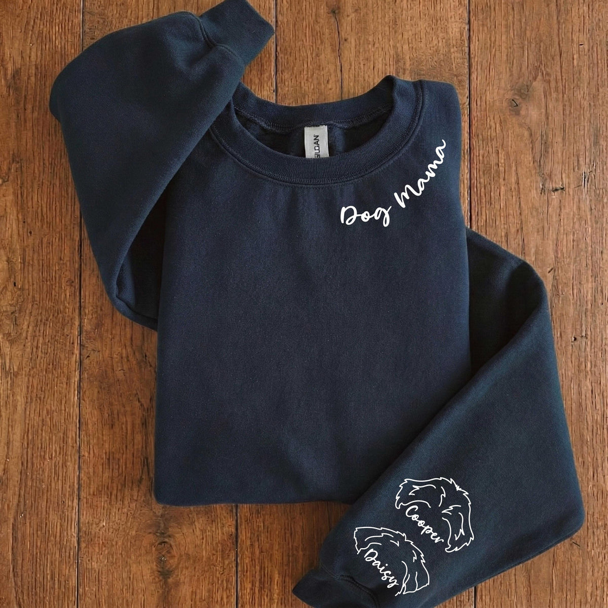 Personalized Dog Mama Sweatshirt, Custom Pets Name Sweater, Dogs Mom on Neckline Hoodie, Pet Lover Memorial Gift