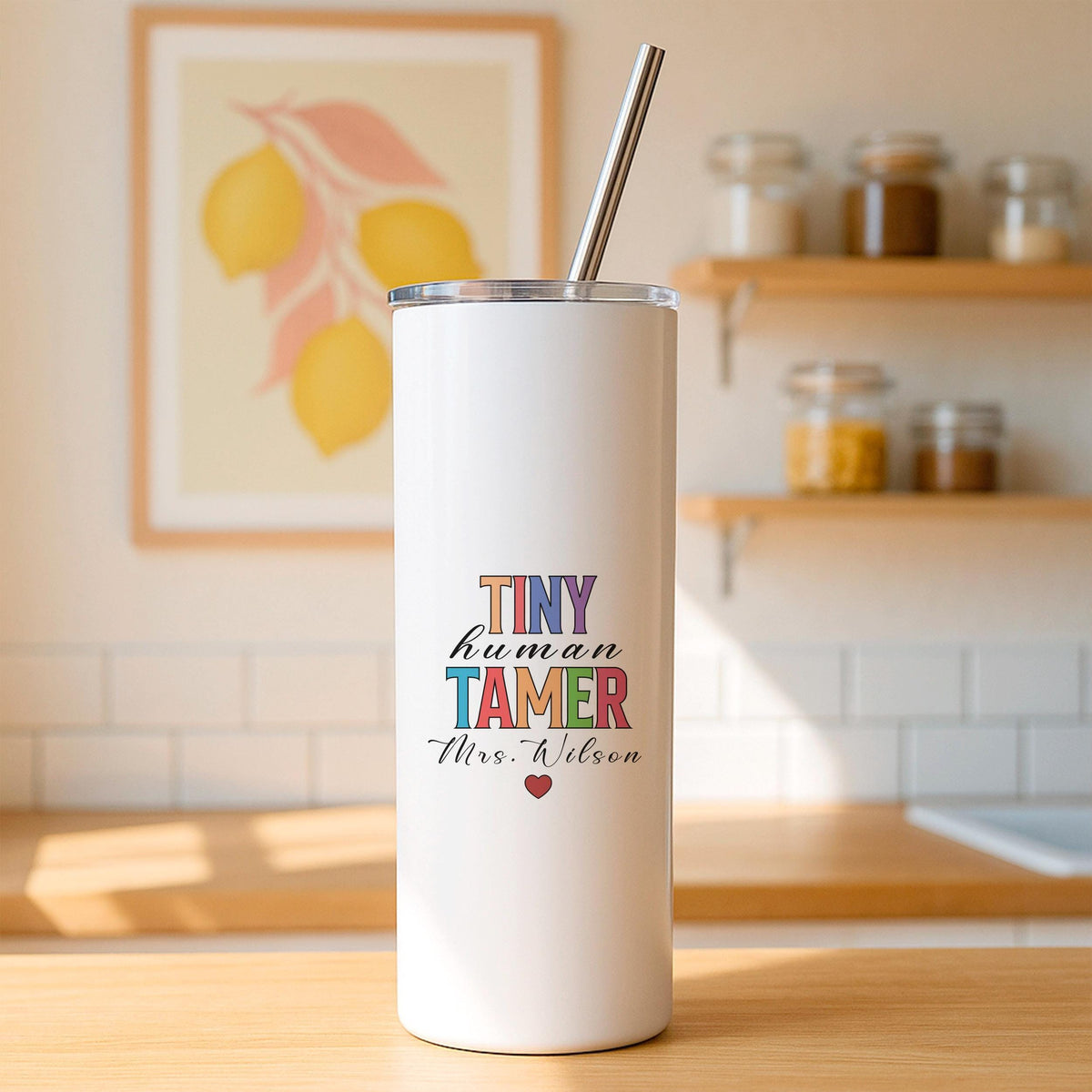 Personalized Teacher Tumbler, Tiny Human Tamer Coffee Mug, Custom Name Travel Cup