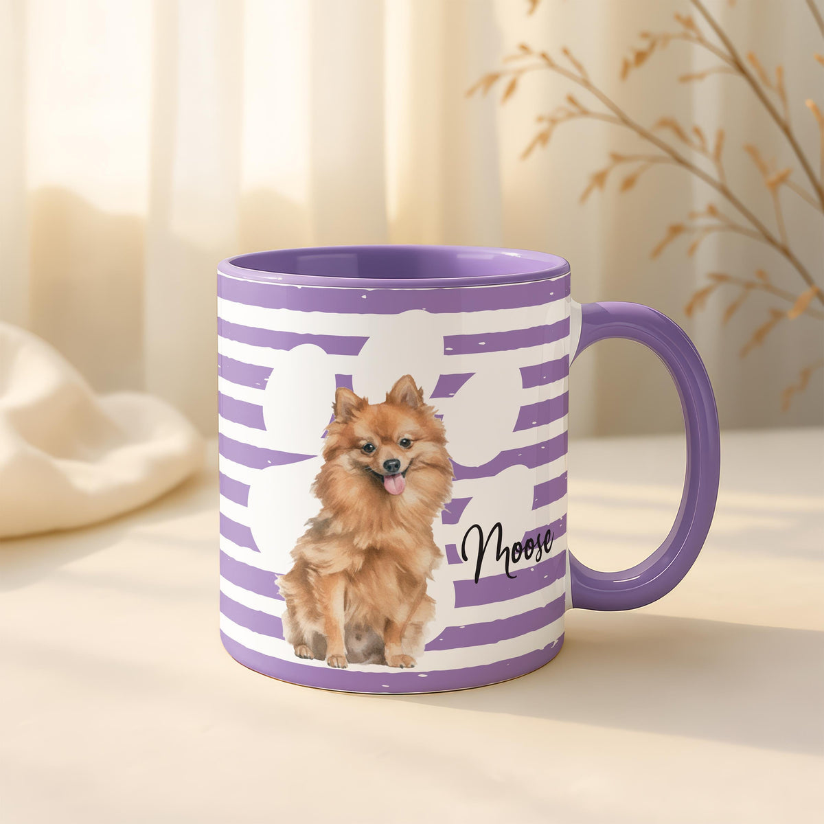 Custom Dog Photo Mug with Name, Personalized Pet Portrait Cup, Striped Designs Pets Mugs, Cat Mom Gift, Memorial Present Cups