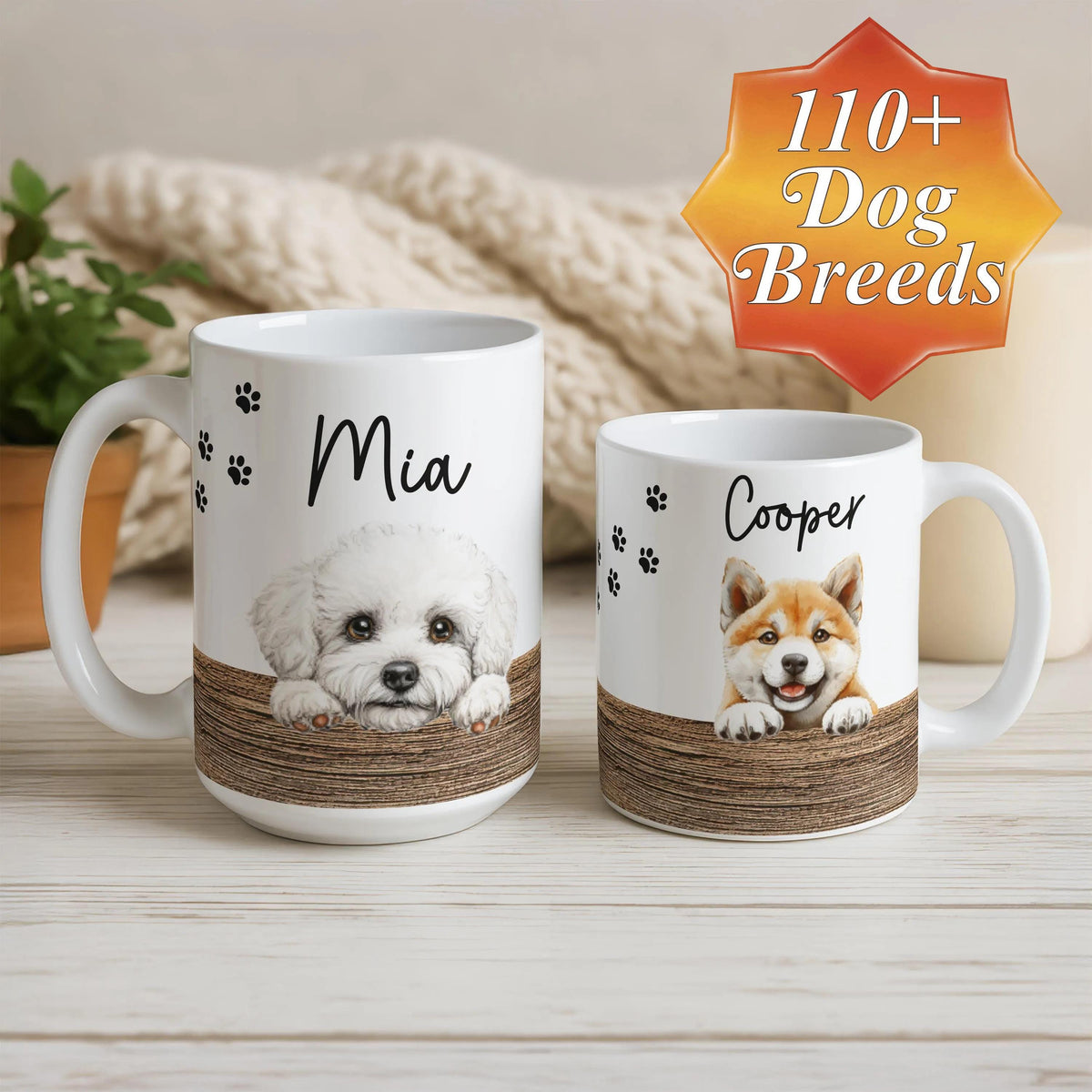 Customizable Dog Portrait & Name Coffee Cup, Personalized Pet Faces Mug, Custom Pets Lover Gift, Dogs Mom Dad Present, New Puppy Owner Gift