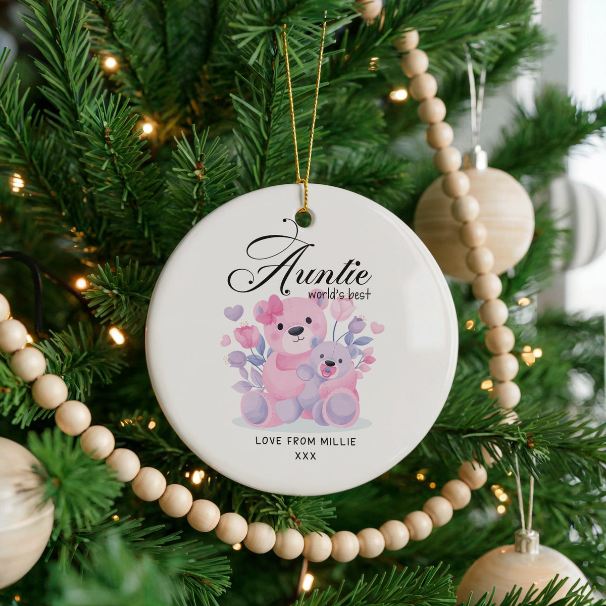 Personalized Ceramic Auntie Ornament, Custom Name Christmas Tree Decoration