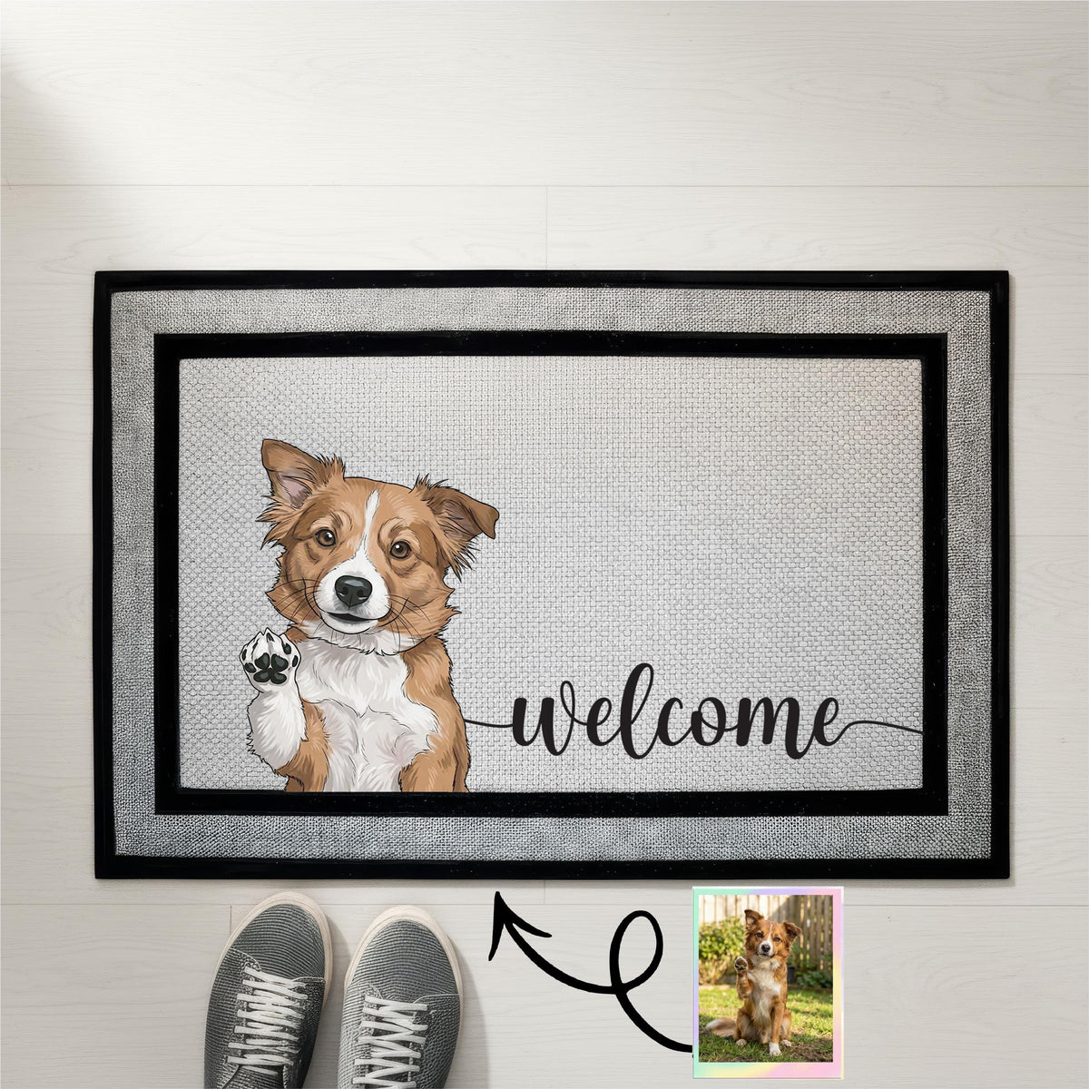 Custom Pet Watercolor Portrait Doormat, Personalized Dog Photo Welcome Mat, Dogs Lover Housewarming Gift, Pets Owner Front Porch Rug
