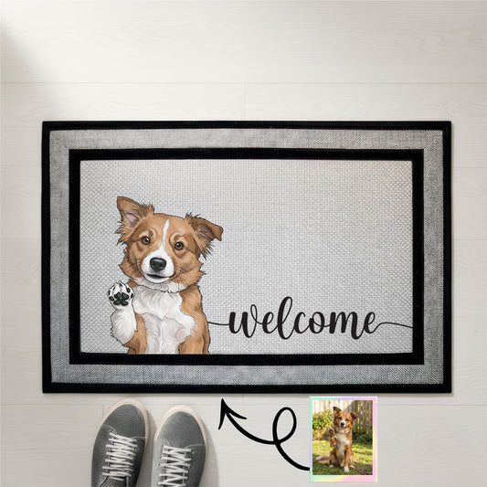 Custom Pet Watercolor Portrait Doormat, Personalized Dog Photo Welcome Mat, Dogs Lover Housewarming Gift, Pets Owner Front Porch Rug