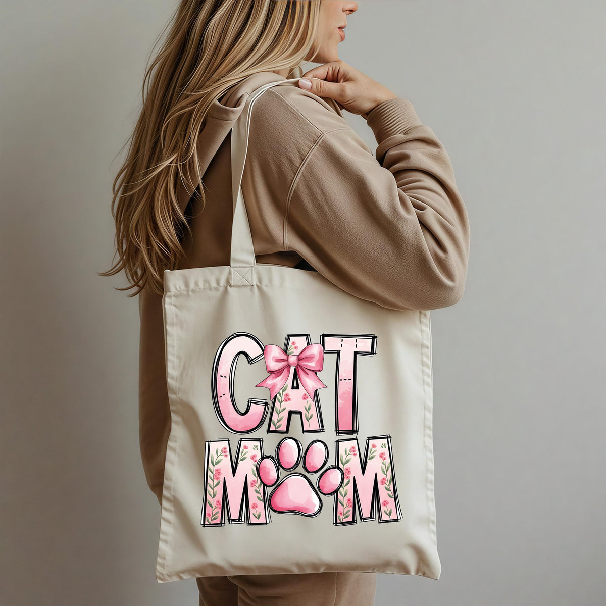 Cat Mom Tote Bag, Cat Lover Tote Bag, Cat Paw Shopping Bag, Pet Mama Gift Tote