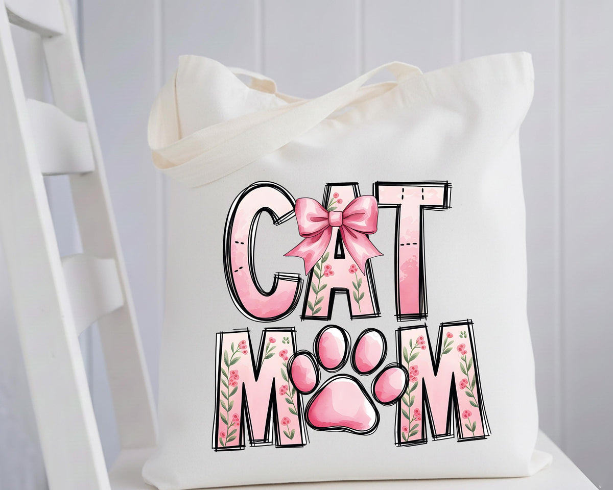 Cat Mom Tote Bag, Cat Lover Tote Bag, Cat Paw Shopping Bag, Pet Mama Gift Tote