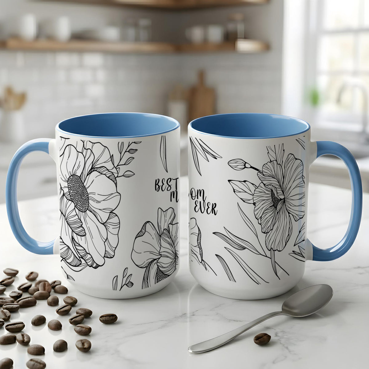 Best Mom Ever Mug, Mother's Day Floral Coffee Cup, Cute Line Art Mom Gift