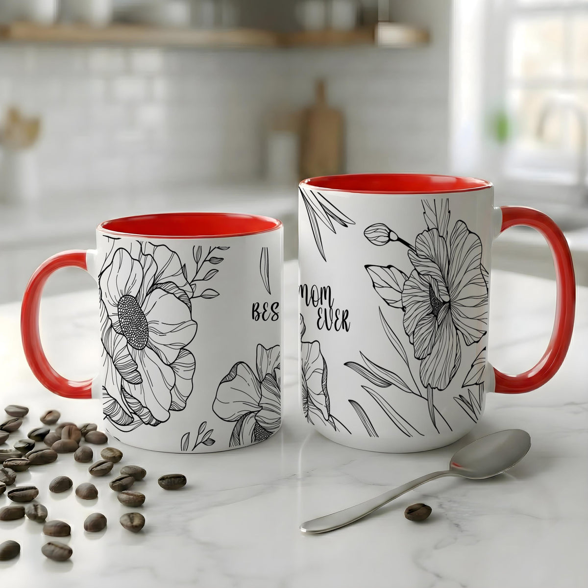 Best Mom Ever Mug, Mother's Day Floral Coffee Cup, Cute Line Art Mom Gift