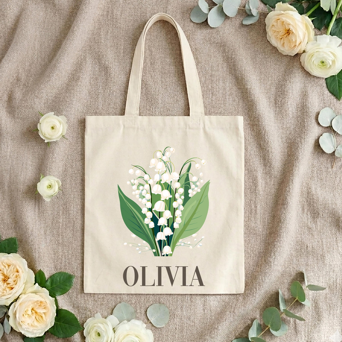 Personalized Birth Flower Tote Bag, Floral Birthday Gift Tote, Mother's Day Gift Tote Bag